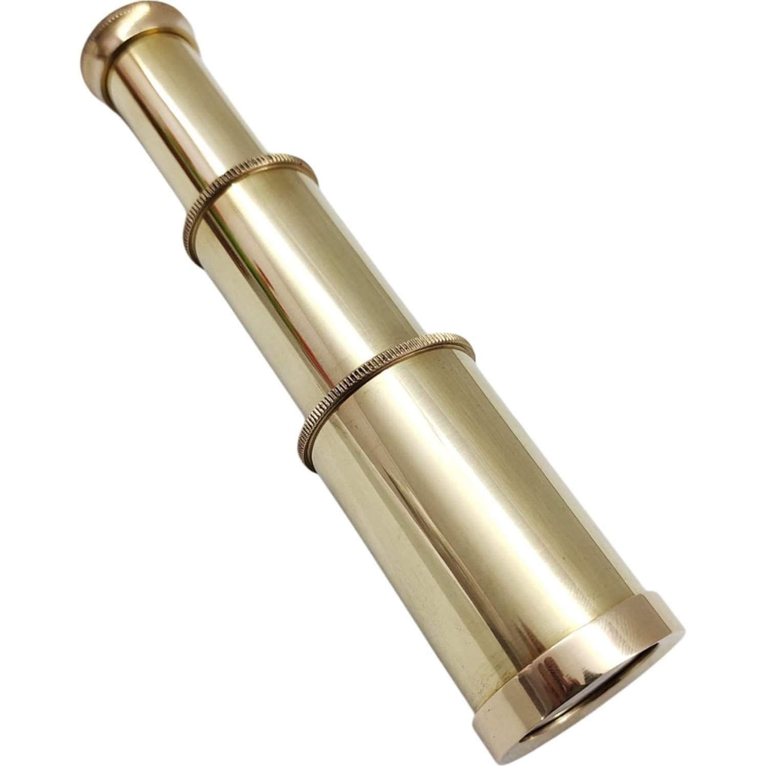 Telescopio de Mano Vintage Bronce 15 cm con Caja de Madera