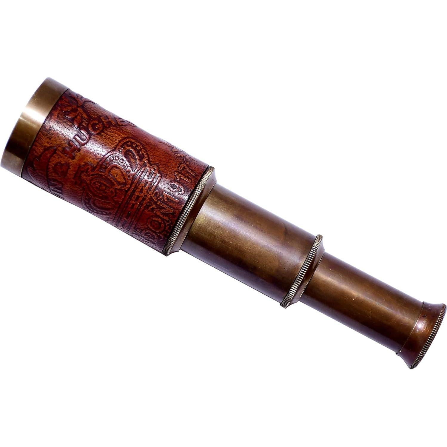 Telescopio Náutico Antiguo de Latón con Funda de Cuero