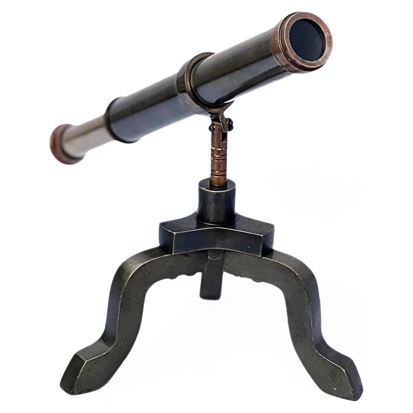 Telescopio de Bronce Vintage con Trípode de Caoba 19 cm
