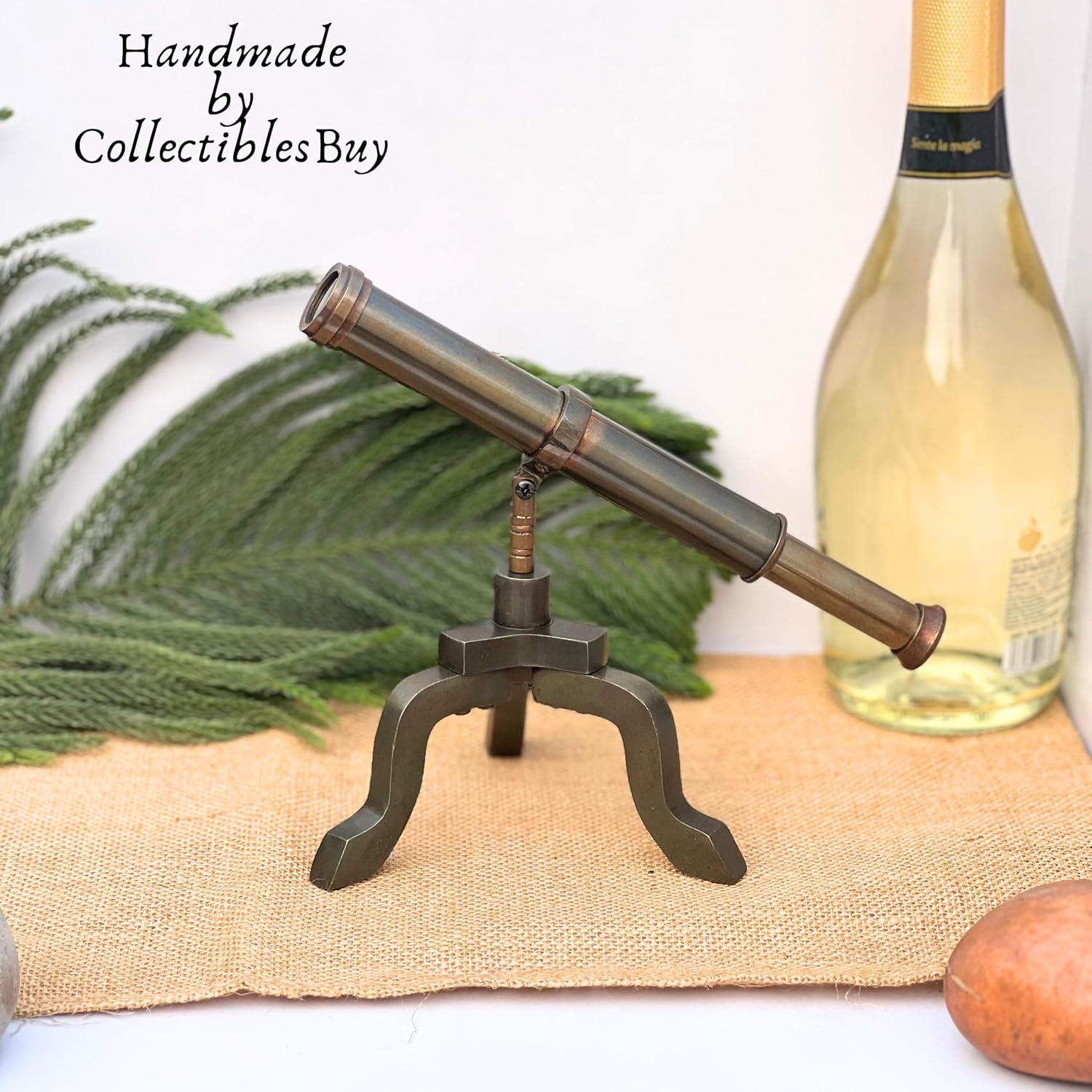 Telescopio de Bronce Vintage con Trípode de Caoba 19 cm