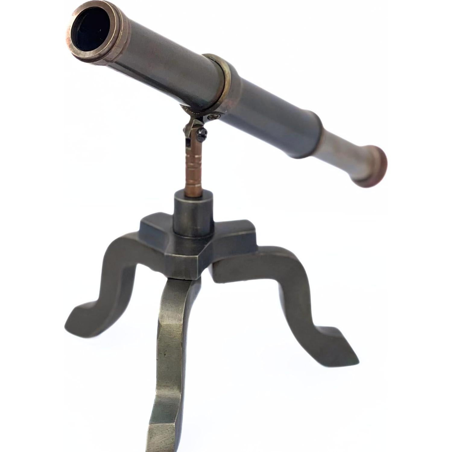 Telescopio de Bronce Vintage con Trípode de Caoba 19 cm