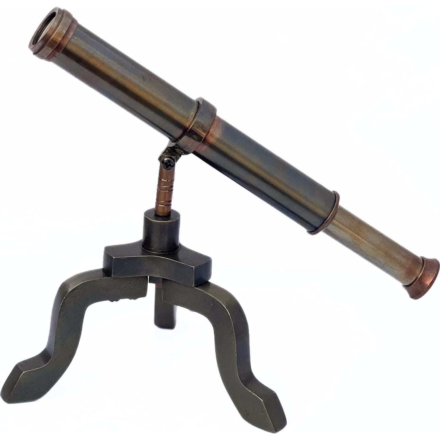Telescopio de Bronce Vintage con Trípode de Caoba 19 cm
