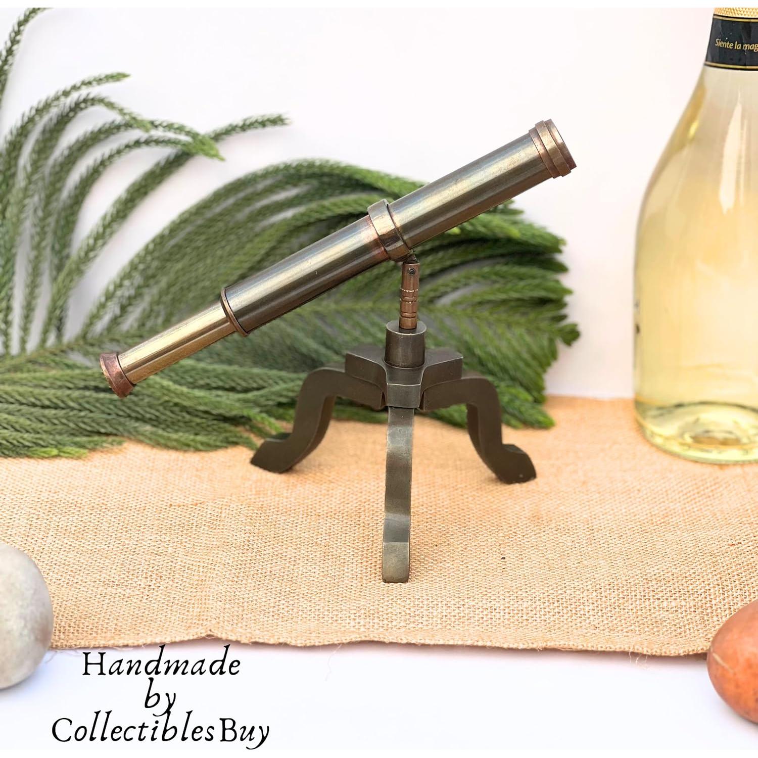 Telescopio de Bronce Vintage con Trípode de Caoba 19 cm