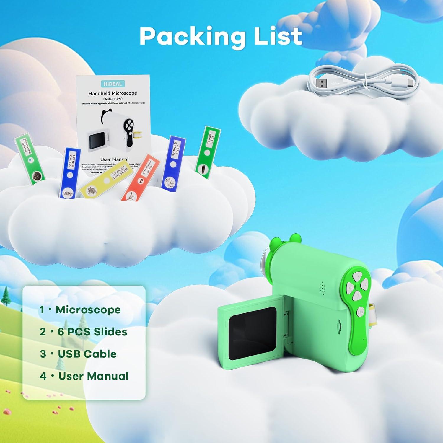 Microscopio Portátil Hideal HP60 para Niños 100X-1000X Verde