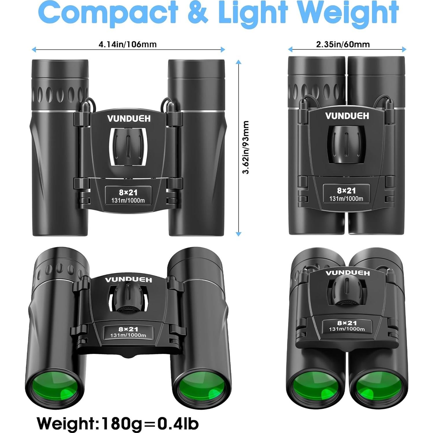 Binoculares Compactos Vundueh 12x60 HD Impermeables para Niños y Adultos