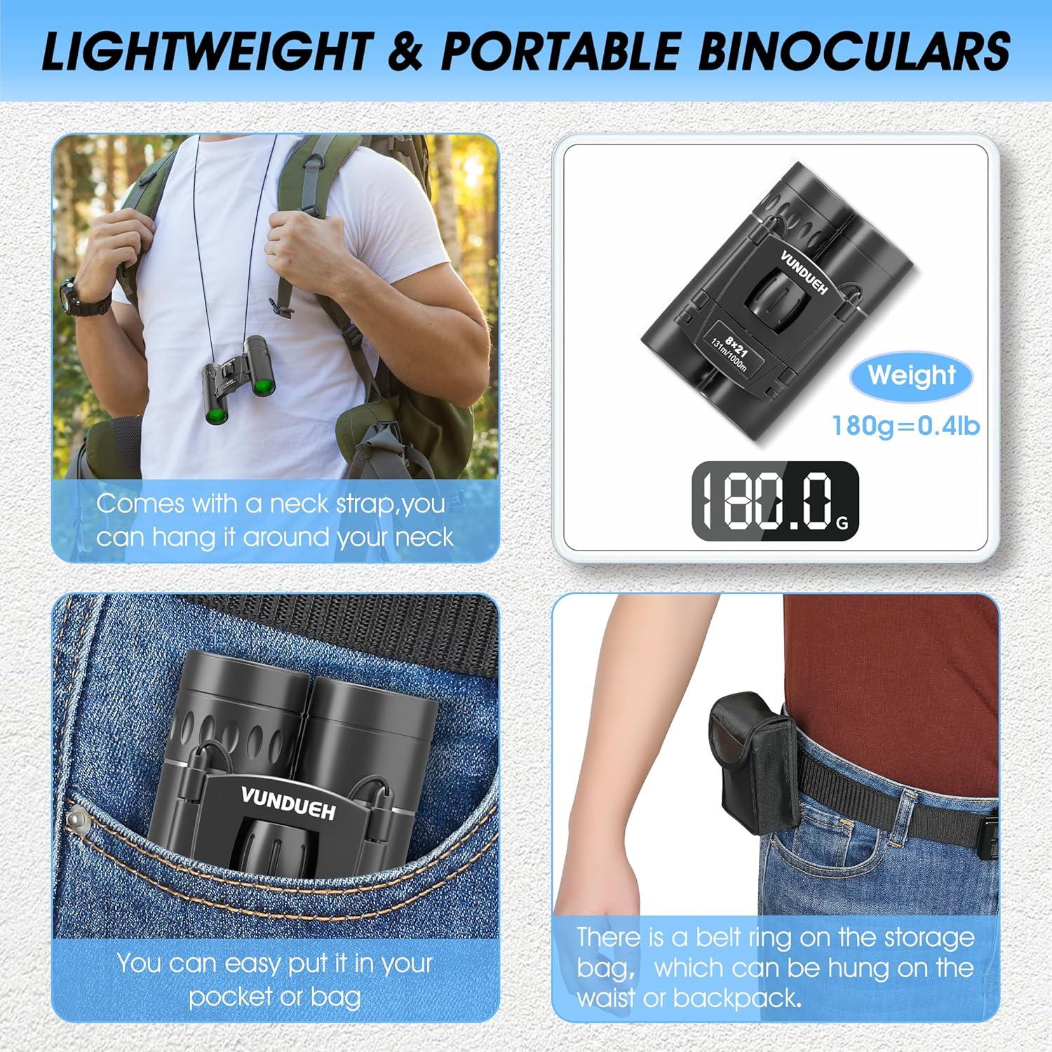 Binoculares Compactos Vundueh 12x60 HD Impermeables para Niños y Adultos