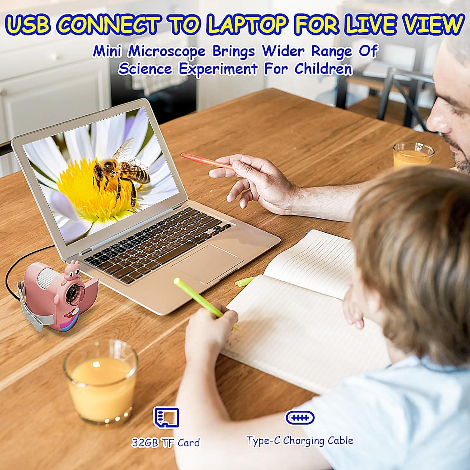 Microscopio de Mano Pozifu 1000X Aumento Pantalla HD 2" Rosa