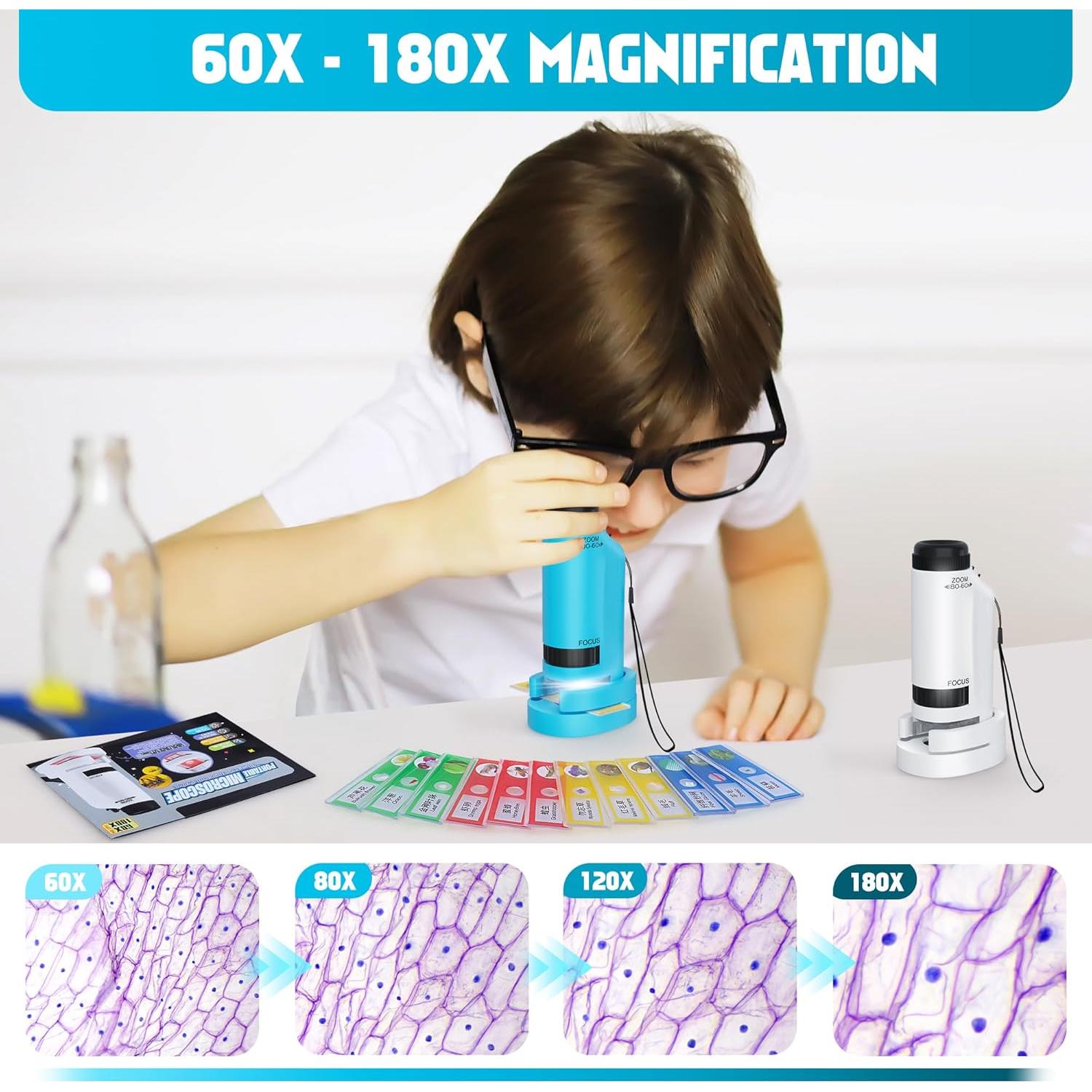 Microscopio Portátil CUKU para Niños 60x-180x con 12 Diapositivas