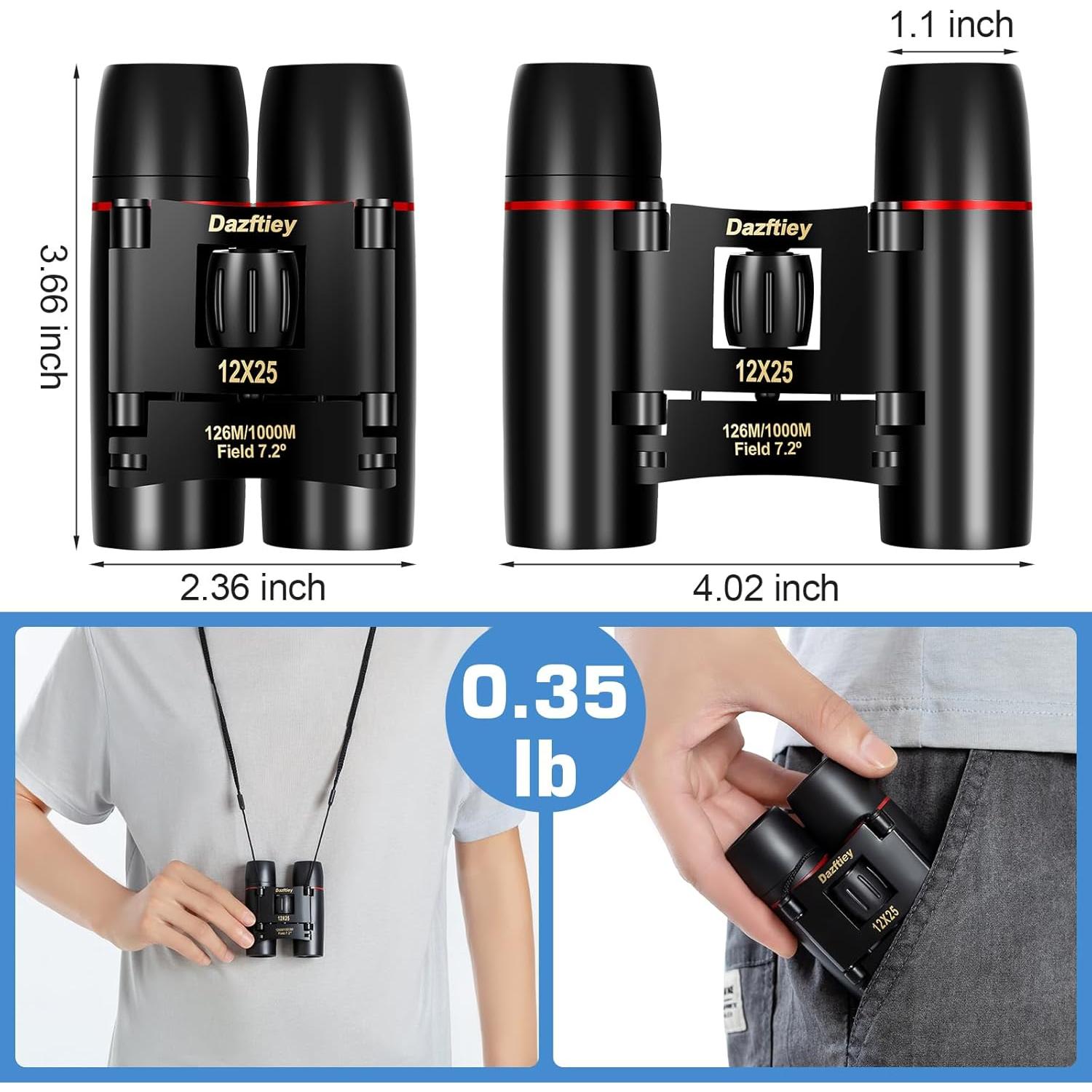 Binoculares Compactos Dazftiey 12x25 Ligeros para Adultos y Niños