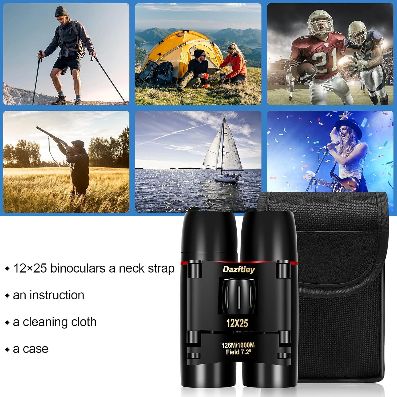 Binoculares Compactos Dazftiey 12x25 Ligeros para Adultos y Niños
