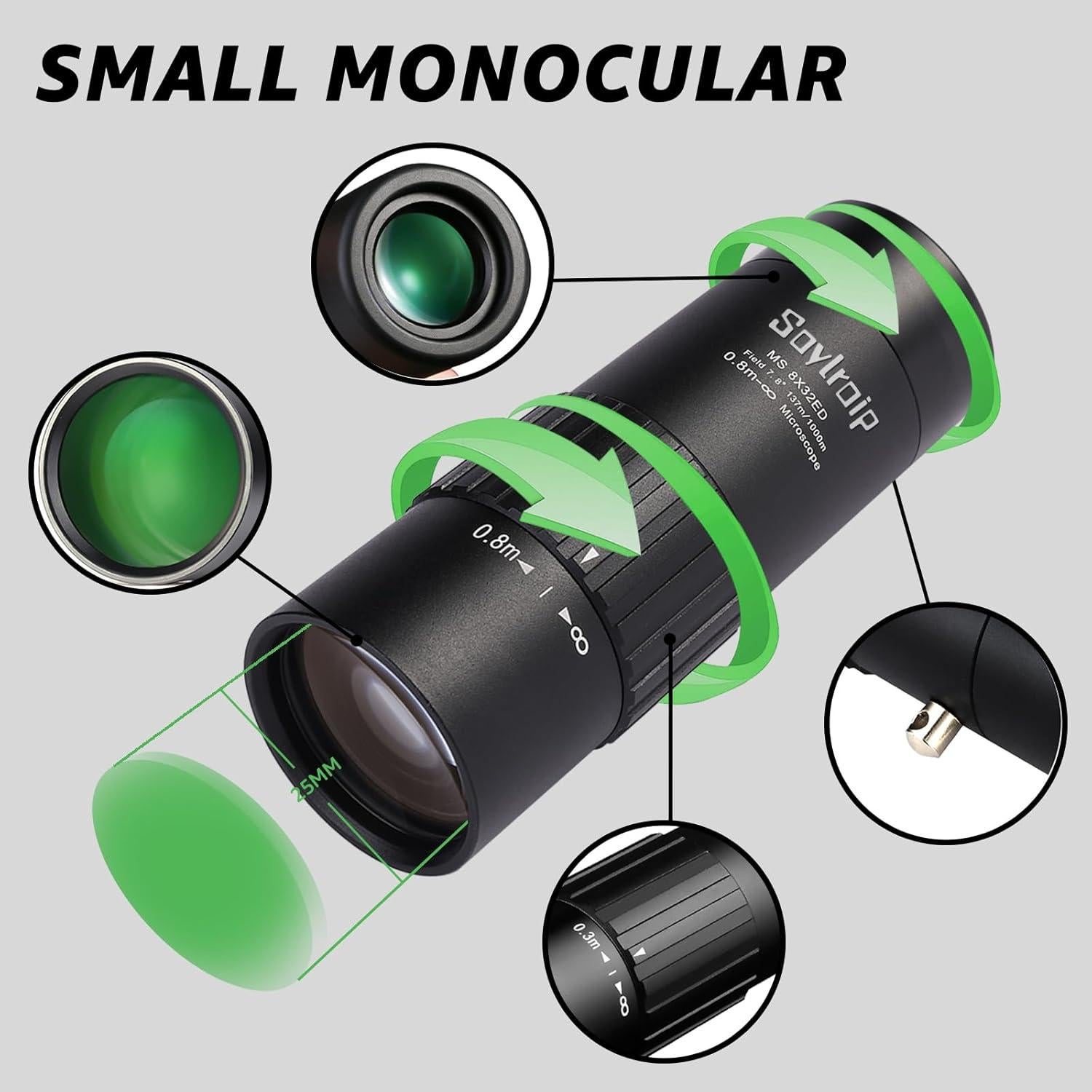 Telescopio Monocular 8x25 Soylroip Compacto Impermeable