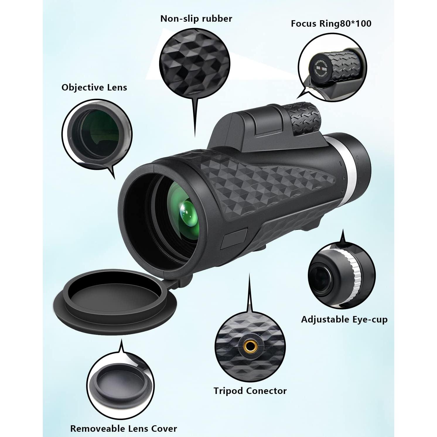 Monocular 80x100 MICOTA con adaptador para smartphone y trípode