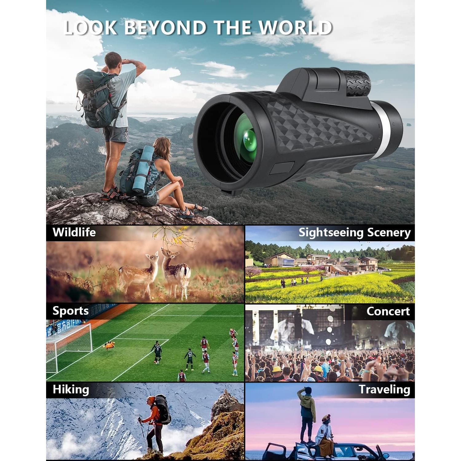 Monocular 80x100 MICOTA con adaptador para smartphone y trípode