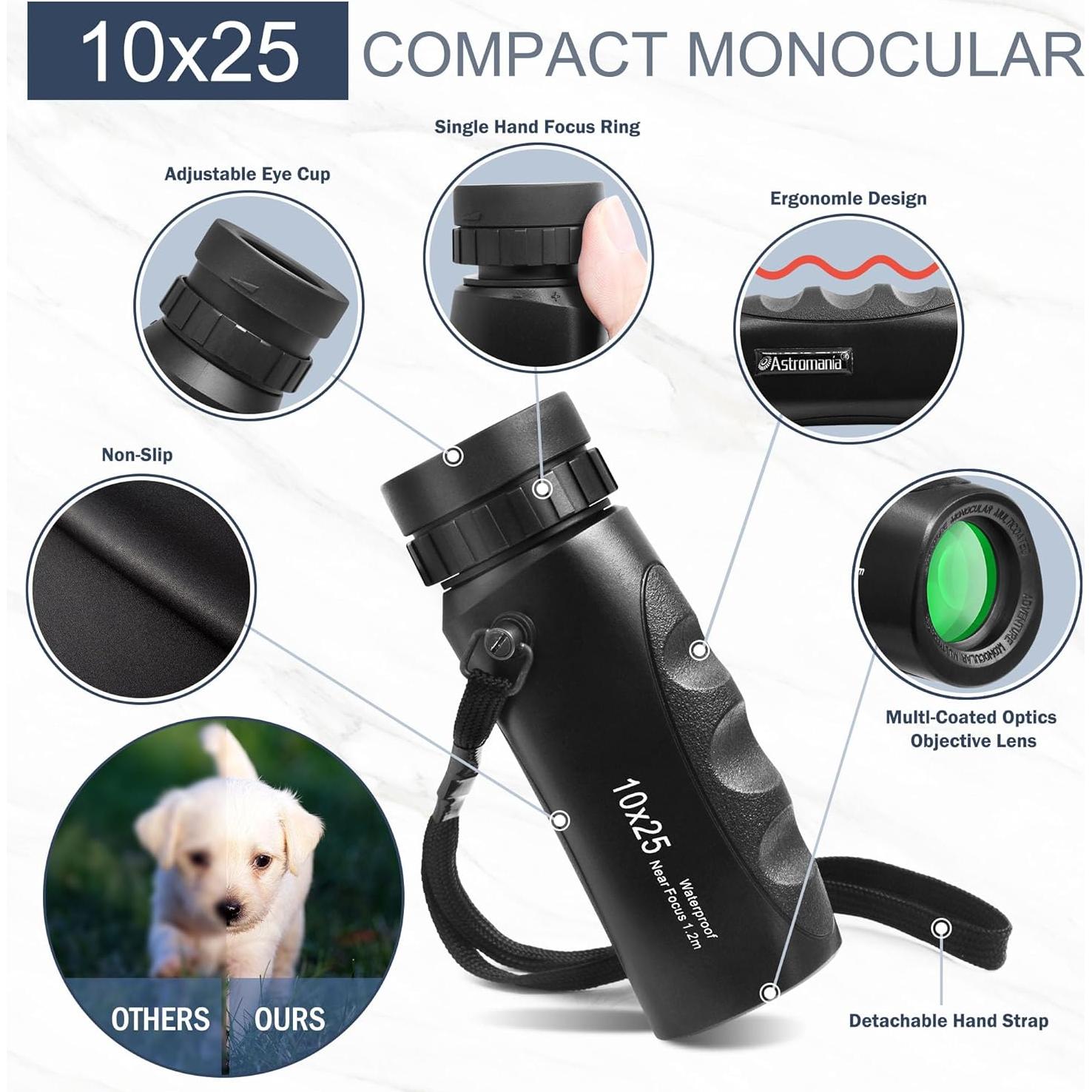 Monóculo Compacto Impermeable Astromania 10x25 para Aventura