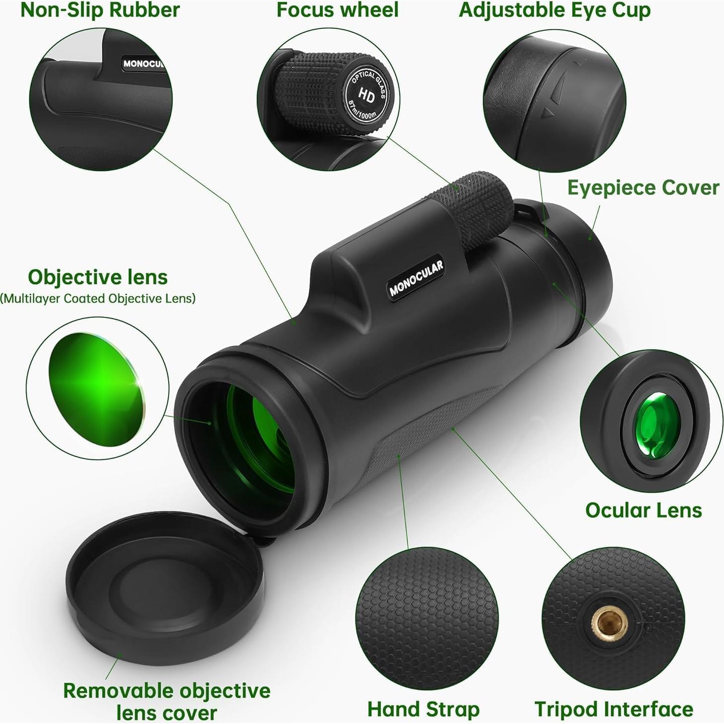 Telescopio Monocular ICETOO 80x100 HD Impermeable con Trípode