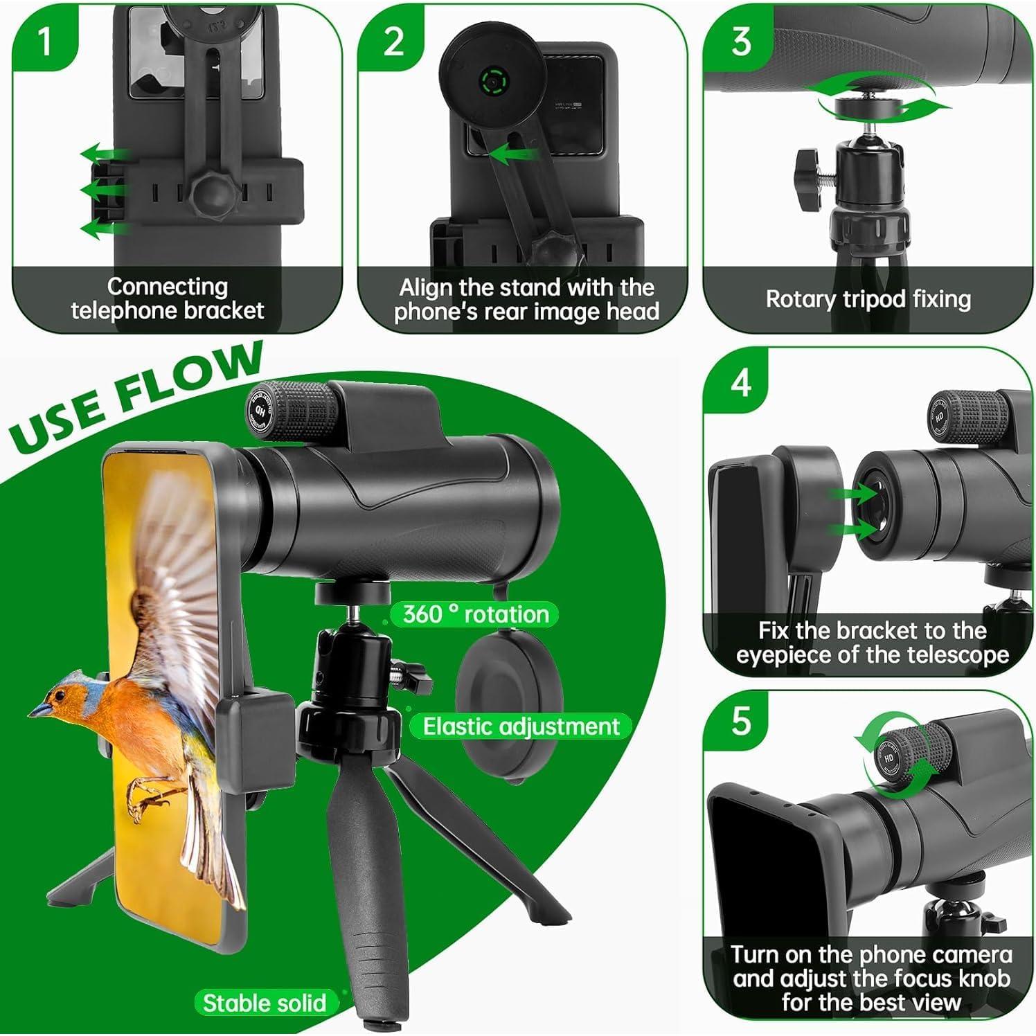 Telescopio Monocular ICETOO 80x100 HD Impermeable con Trípode