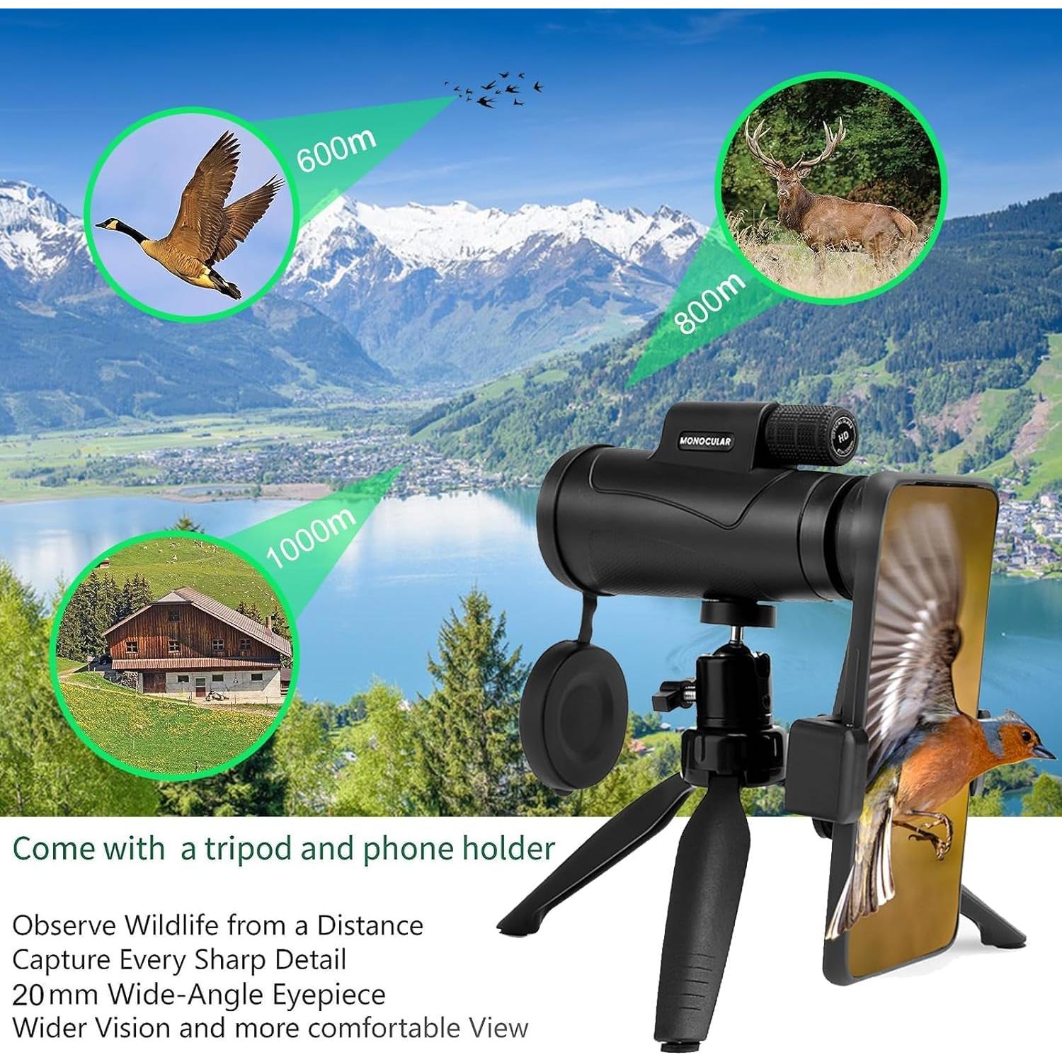 Telescopio Monocular ICETOO 80x100 HD Impermeable con Trípode