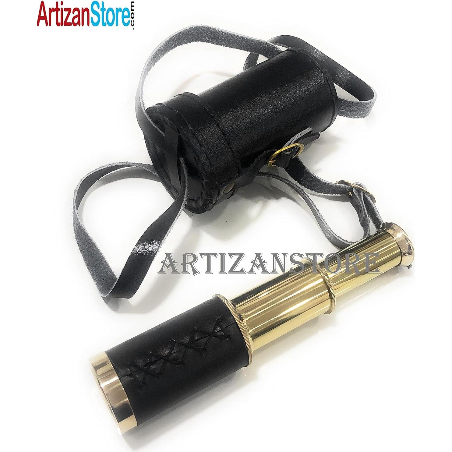 Telescopio Manual de Bronce Artizanstore 15 cm con Funda de Cuero