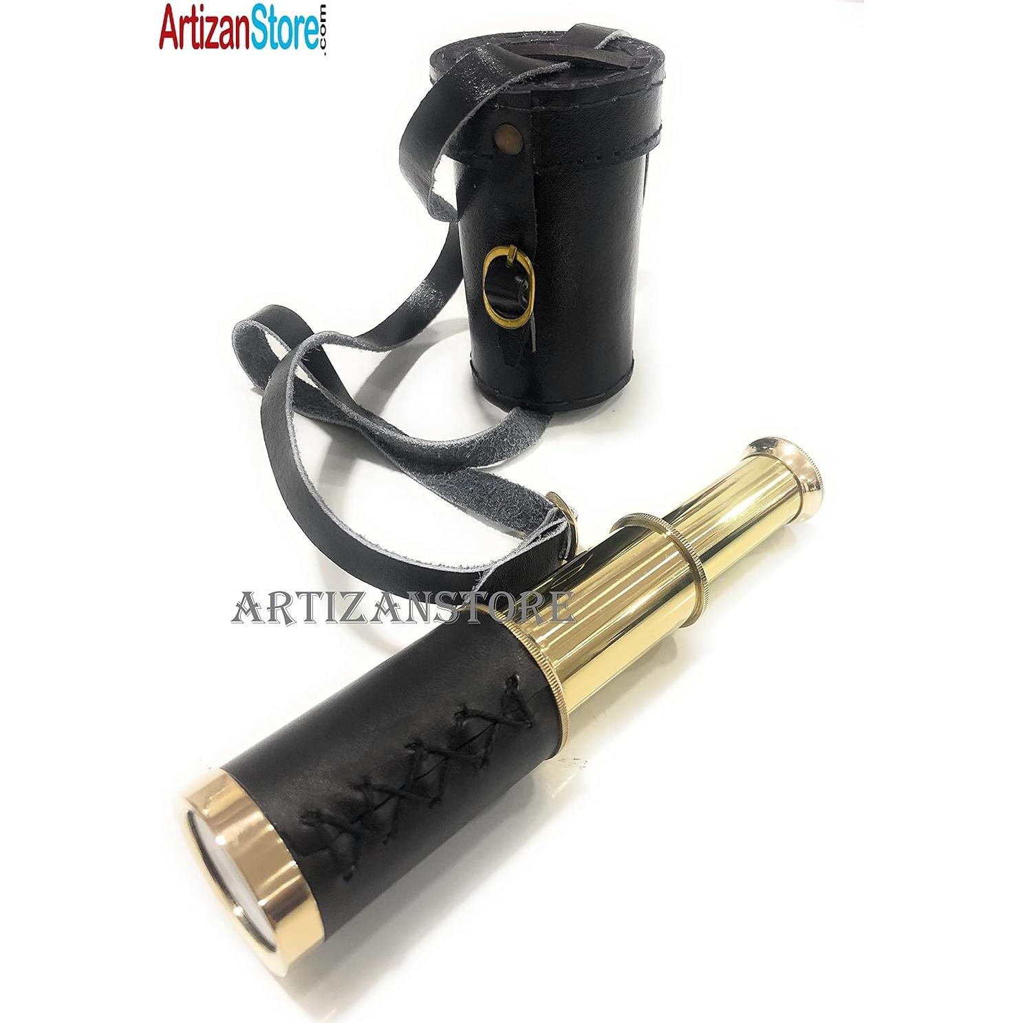 Telescopio Manual de Bronce Artizanstore 15 cm con Funda de Cuero