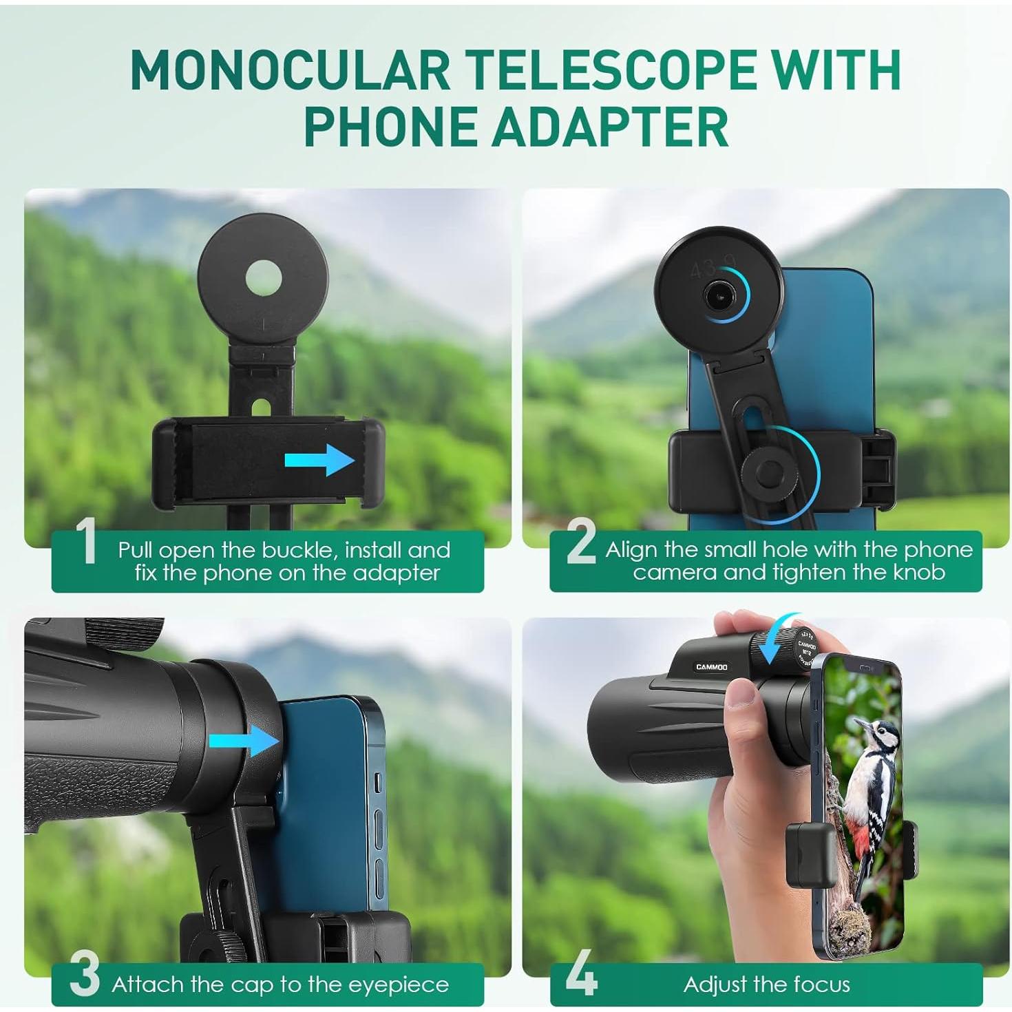 Monocular CAMMOO 12x50 BAK4 Impermeable para Senderismo
