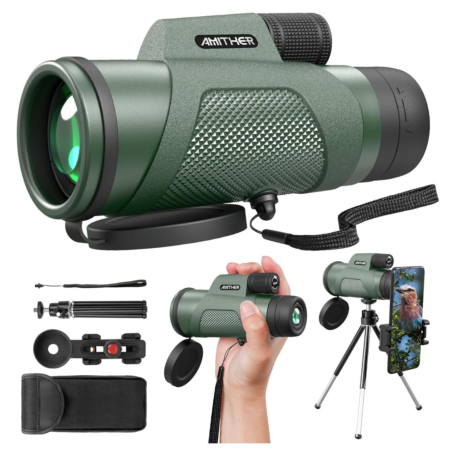 Telescopio Monocular 12x50 AMITHER HD Compacto para Smartphone