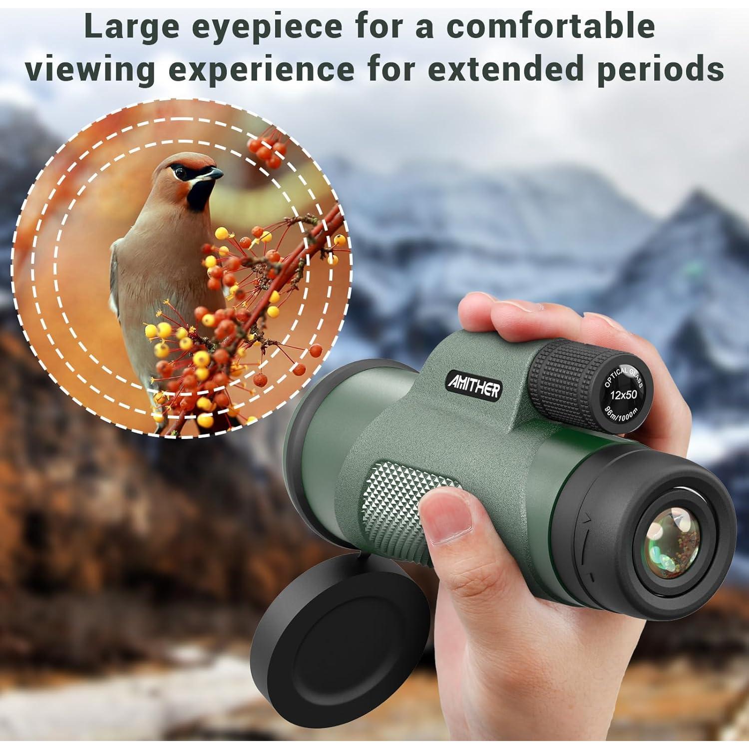 Telescopio Monocular 12x50 AMITHER HD Compacto para Smartphone
