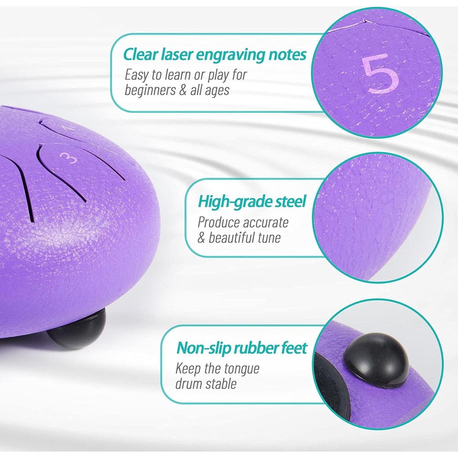Tambor de Lluvia WOGOD 15.24 cm 8 Notas Acero Púrpura