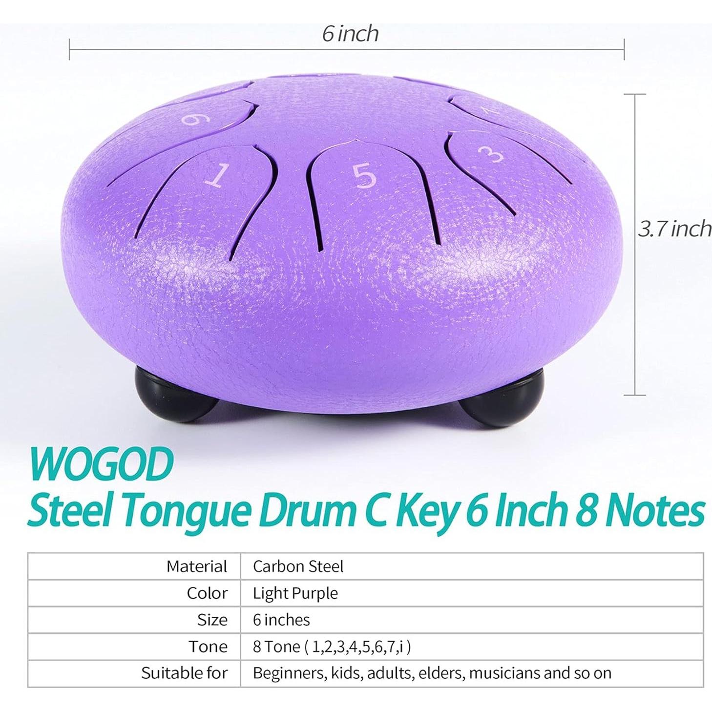 Tambor de Lluvia WOGOD 15.24 cm 8 Notas Acero Púrpura