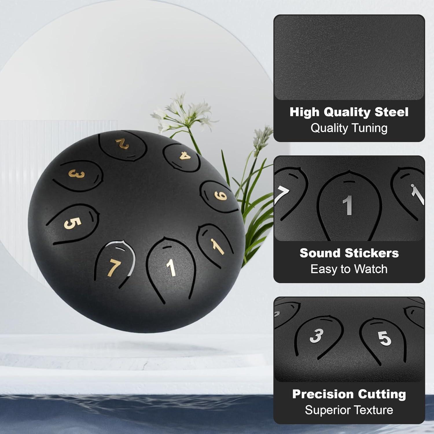 Tambor de Lengua de Acero 15 cm Lidguni 8 Notas Negro