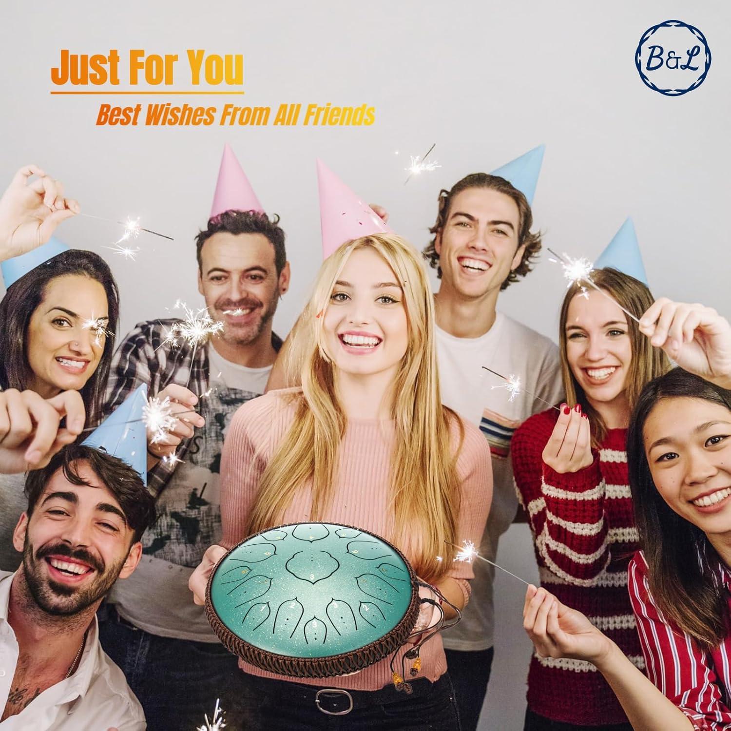 Tambor de Lengua de Acero 35.56 cm 15 Notas BURNING&LIN Verde