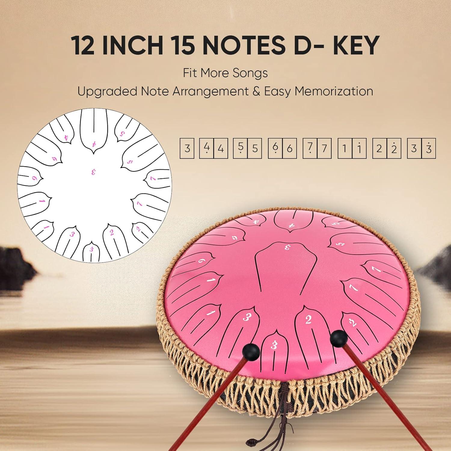 Tambor de Lengua de Acero 30 cm Musfunny 15 Notas Rosa