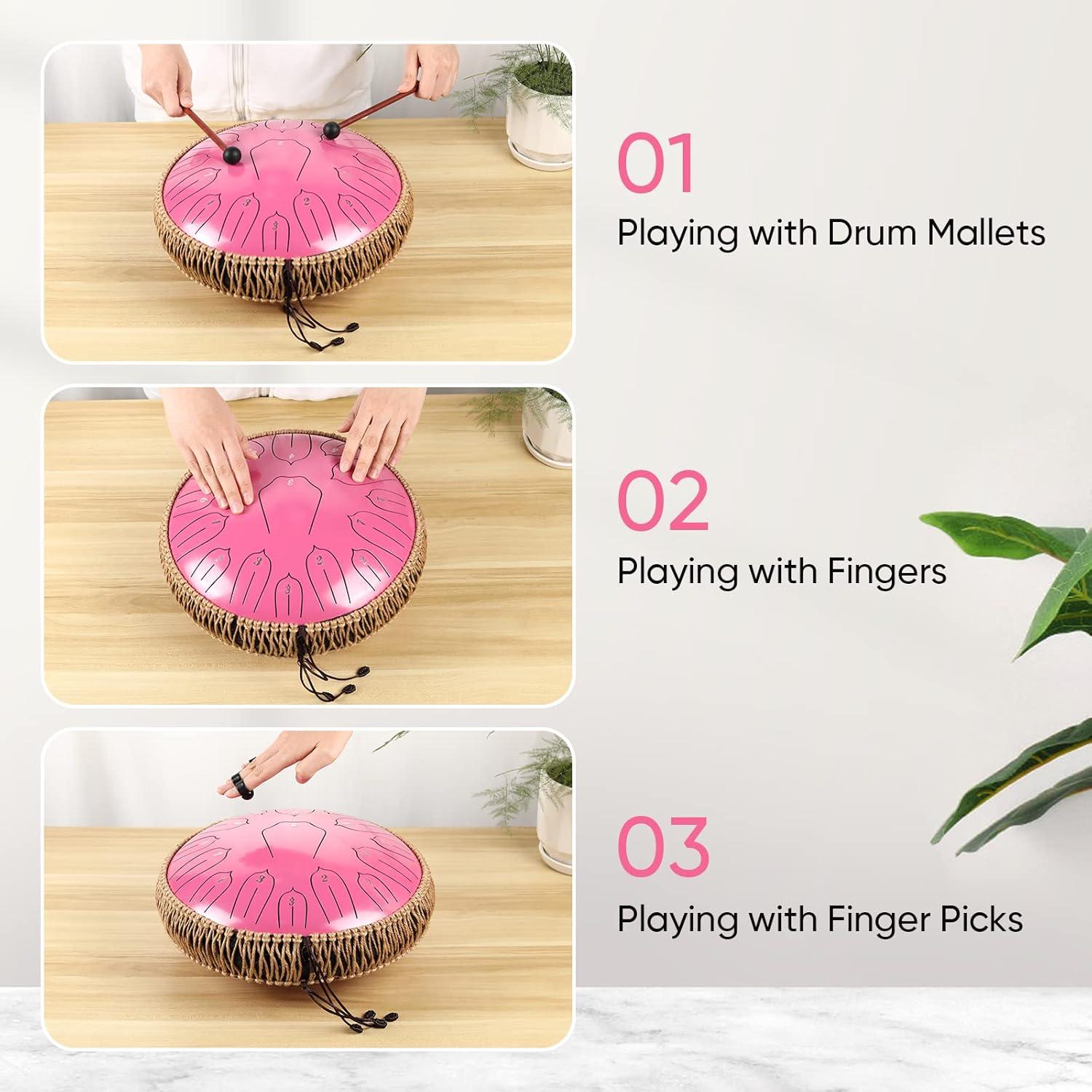 Tambor de Lengua de Acero 30 cm Musfunny 15 Notas Rosa