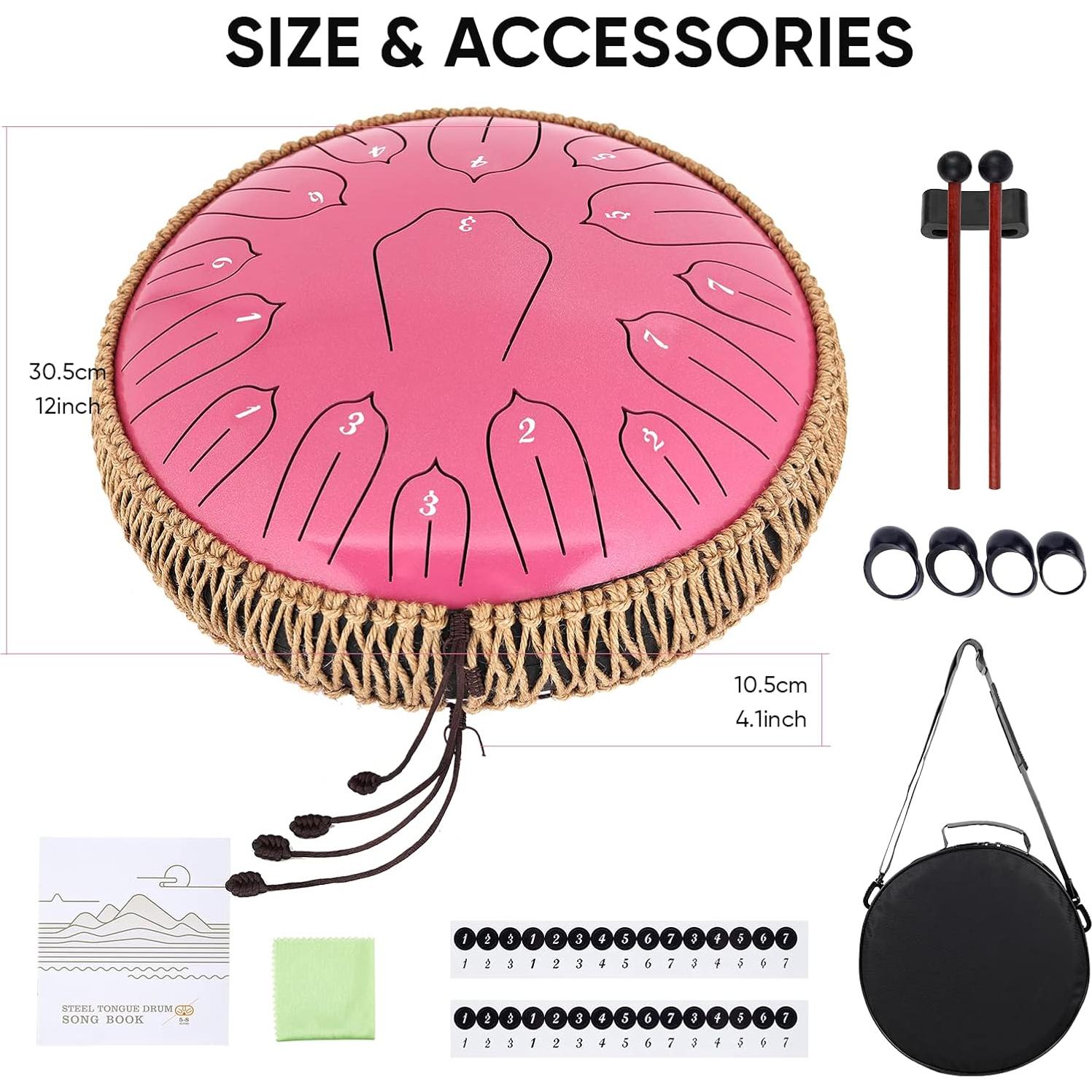 Tambor de Lengua de Acero 30 cm Musfunny 15 Notas Rosa