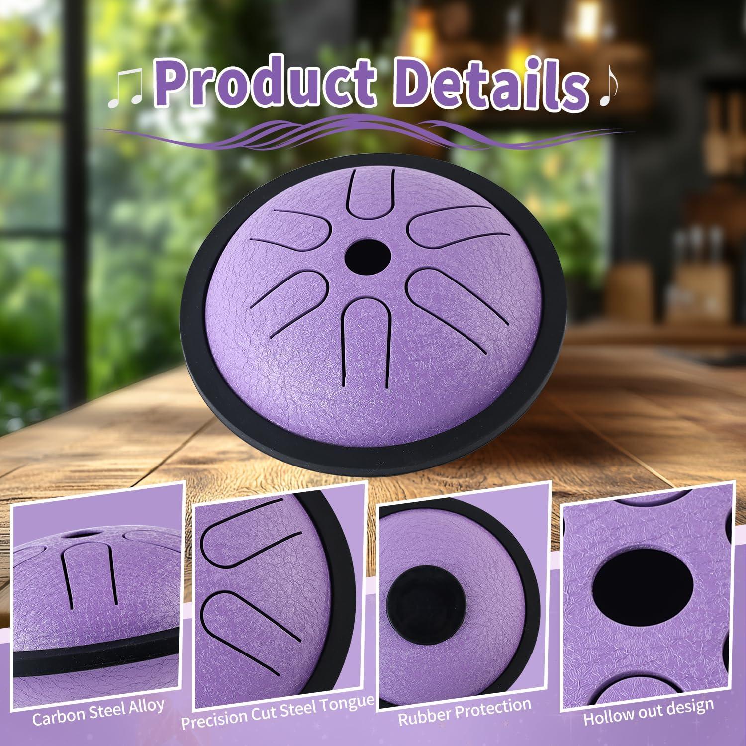 Tambor de Lengua de Acero Yahpetes 14 cm 6 Notas C Púrpura