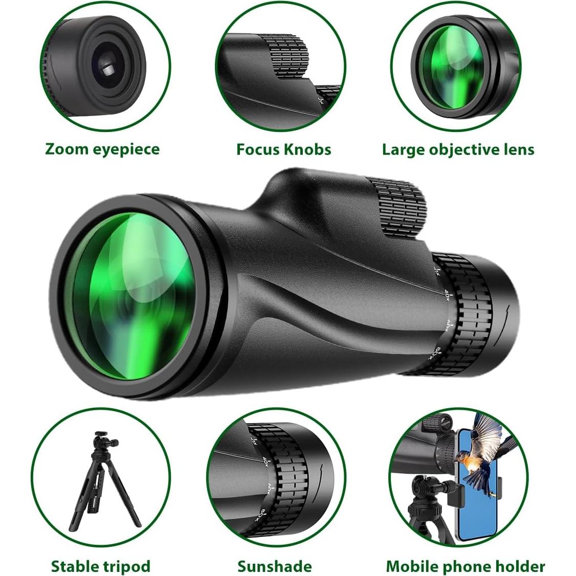Telescopio Monocular 80x100 KTBDING con Trípode y Soporte para Smartphone