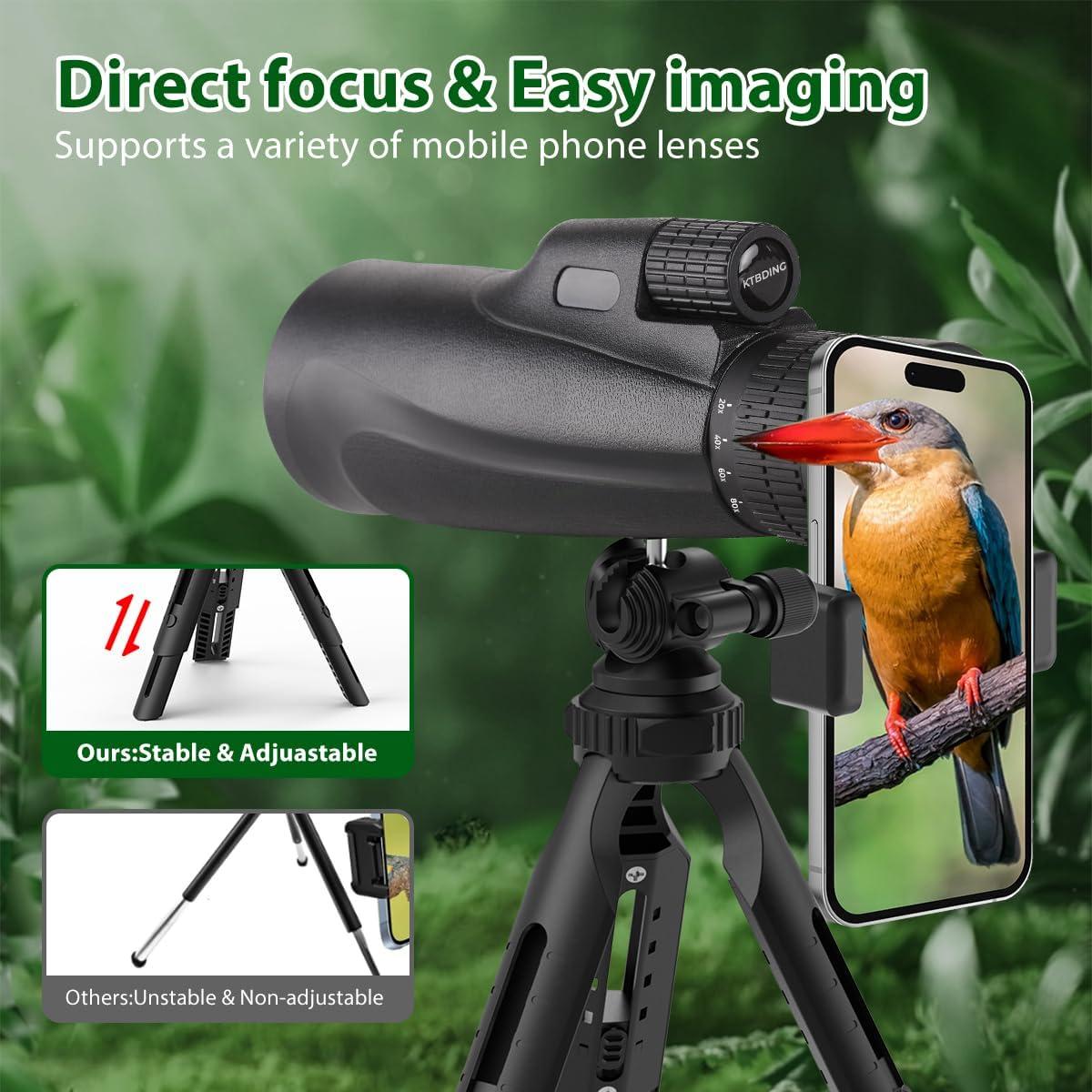 Telescopio Monocular 80x100 KTBDING con Trípode y Soporte para Smartphone