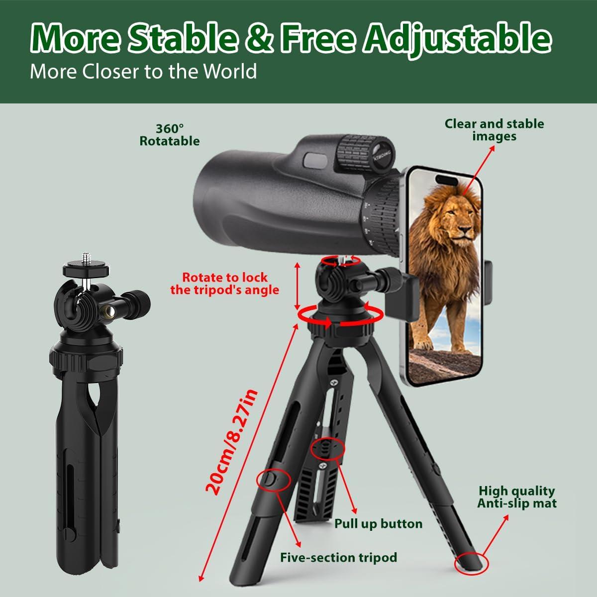 Telescopio Monocular 80x100 KTBDING con Trípode y Soporte para Smartphone