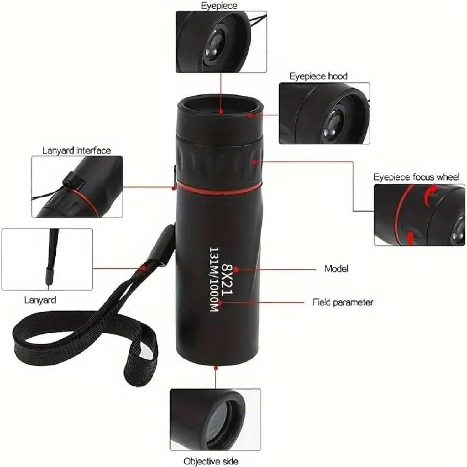 Telescopio Monocular Compacto CFDGEVX 8x Aumento Ligero 80g