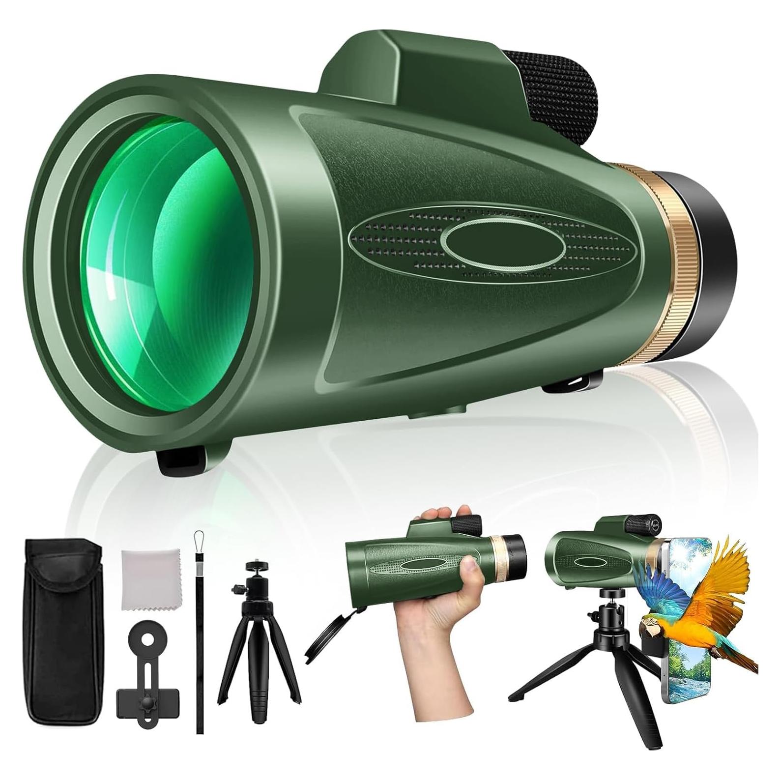 Telescopio Monocular 80x100 HD KTBDING Verde con Trípode