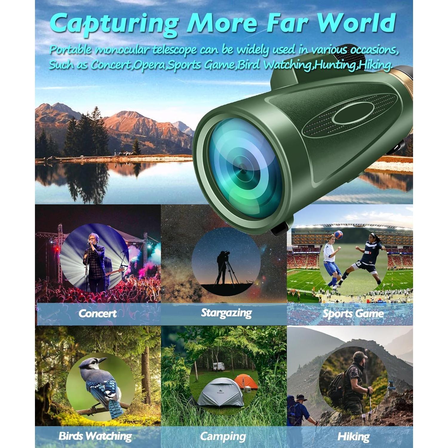 Telescopio Monocular 80x100 HD KTBDING Verde con Trípode