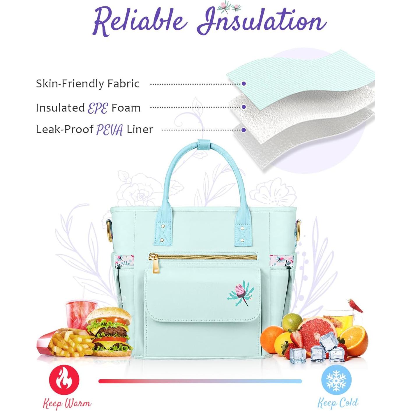 Bolsa de Almuerzo Aislada GLORIEROO Floral 11L Azul Brumoso