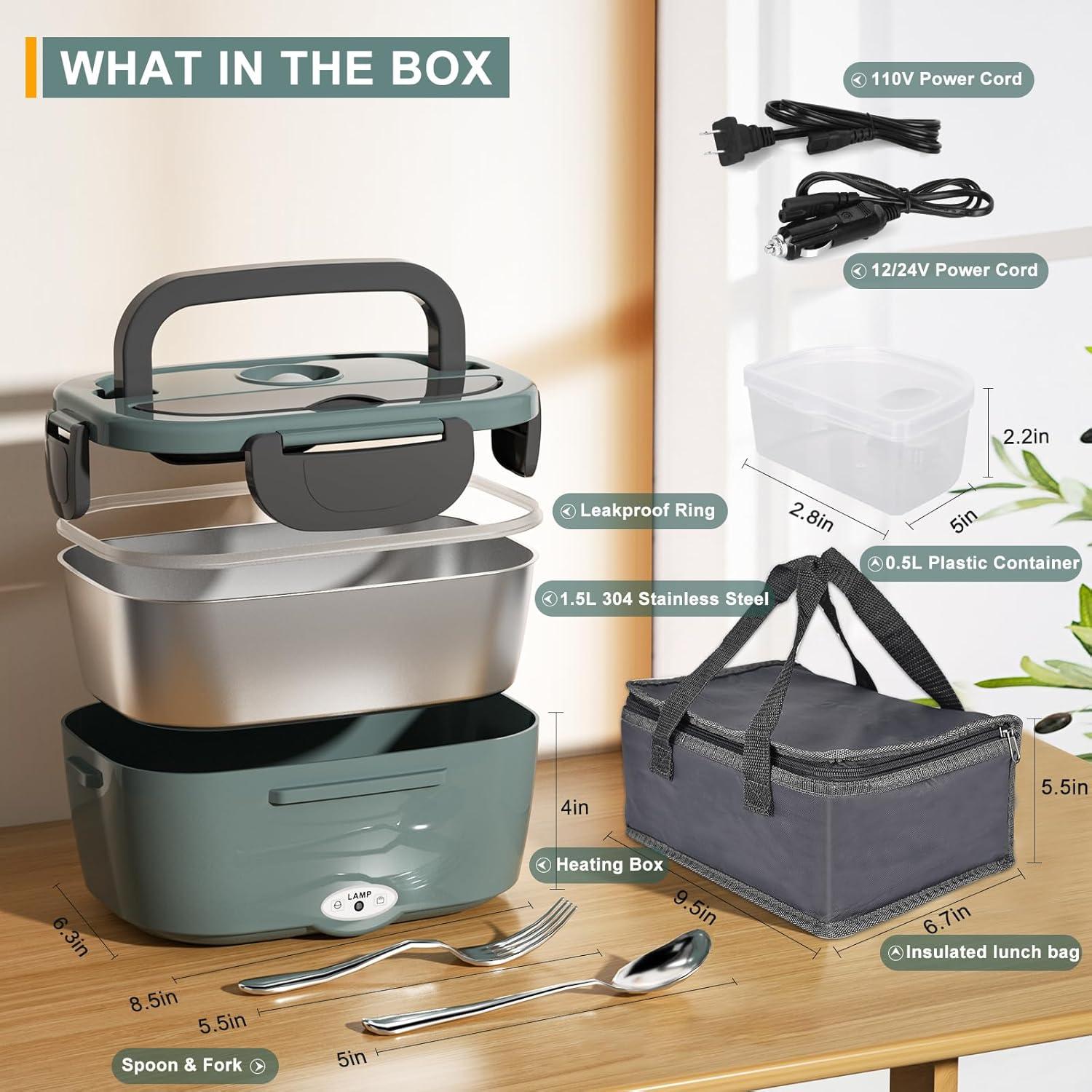 Calentador de Comida Eléctrico Monteka 1.5L Verde 12V/24V/110V