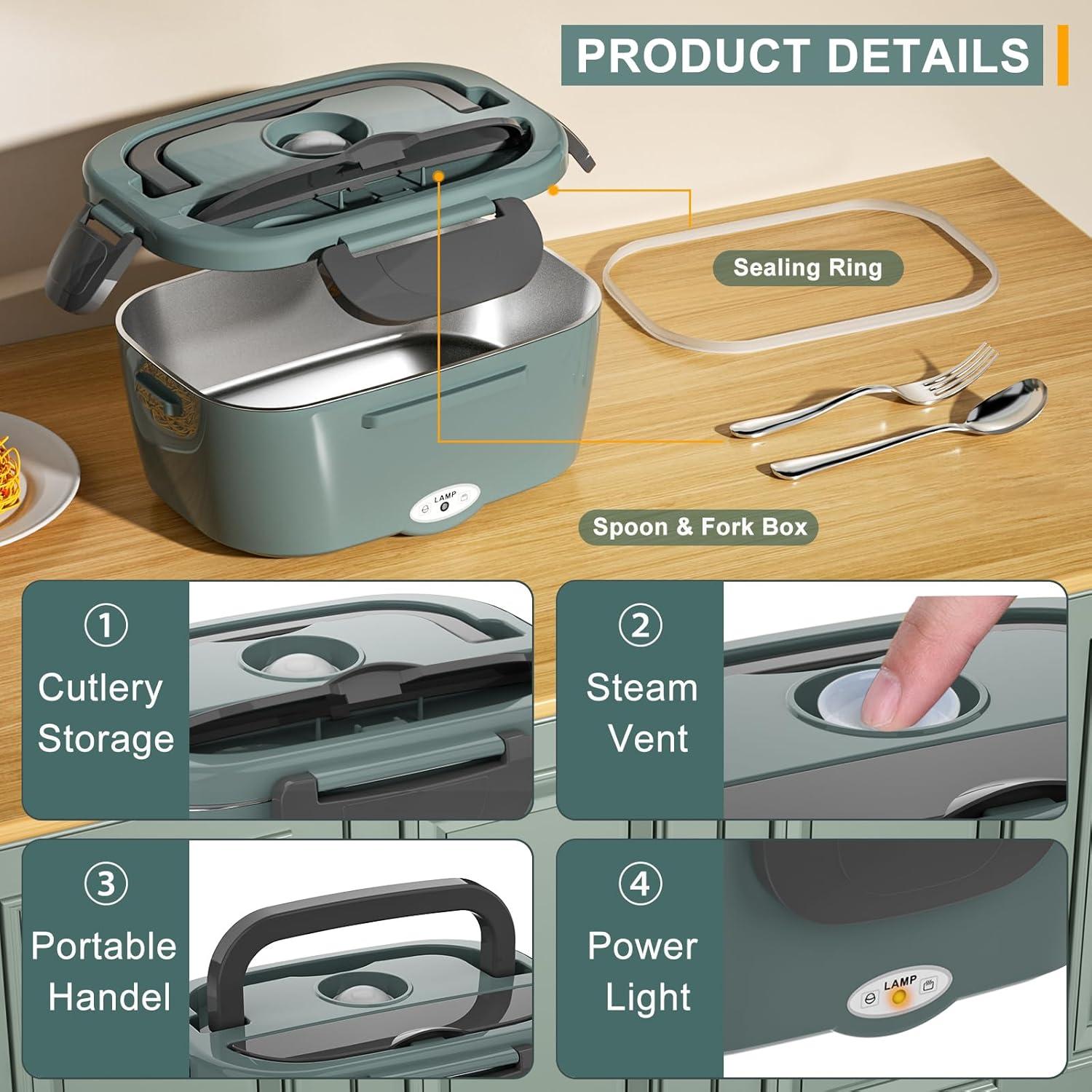 Calentador de Comida Eléctrico Monteka 1.5L Verde 12V/24V/110V