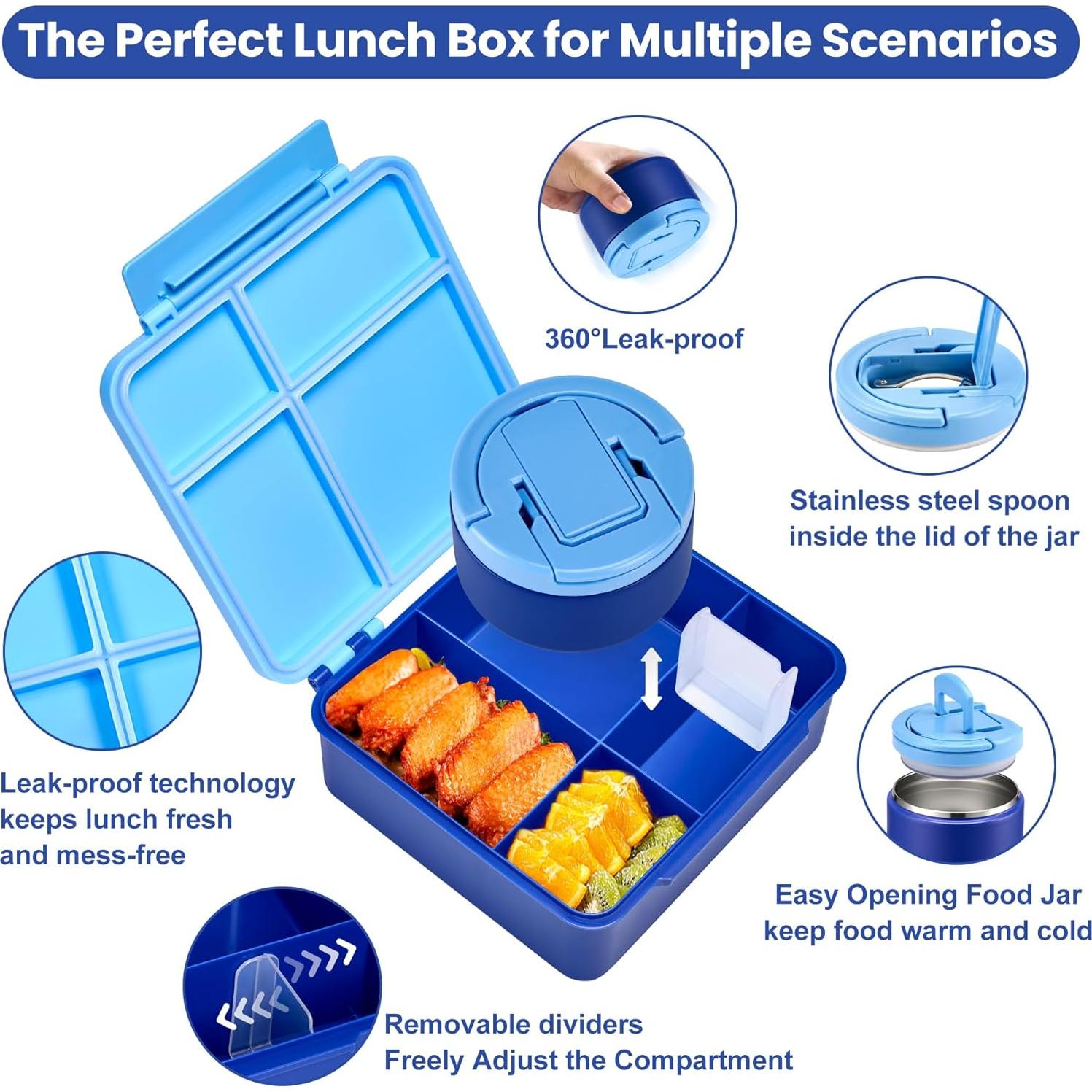 Caja de Almuerzo Bento Howeemo Azul con Termo 236ml 4 Compartimentos