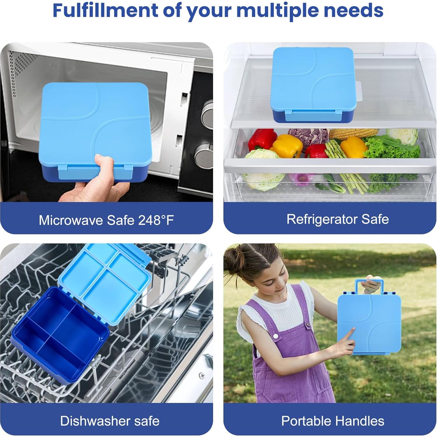 Caja de Almuerzo Bento Howeemo Azul con Termo 236ml 4 Compartimentos