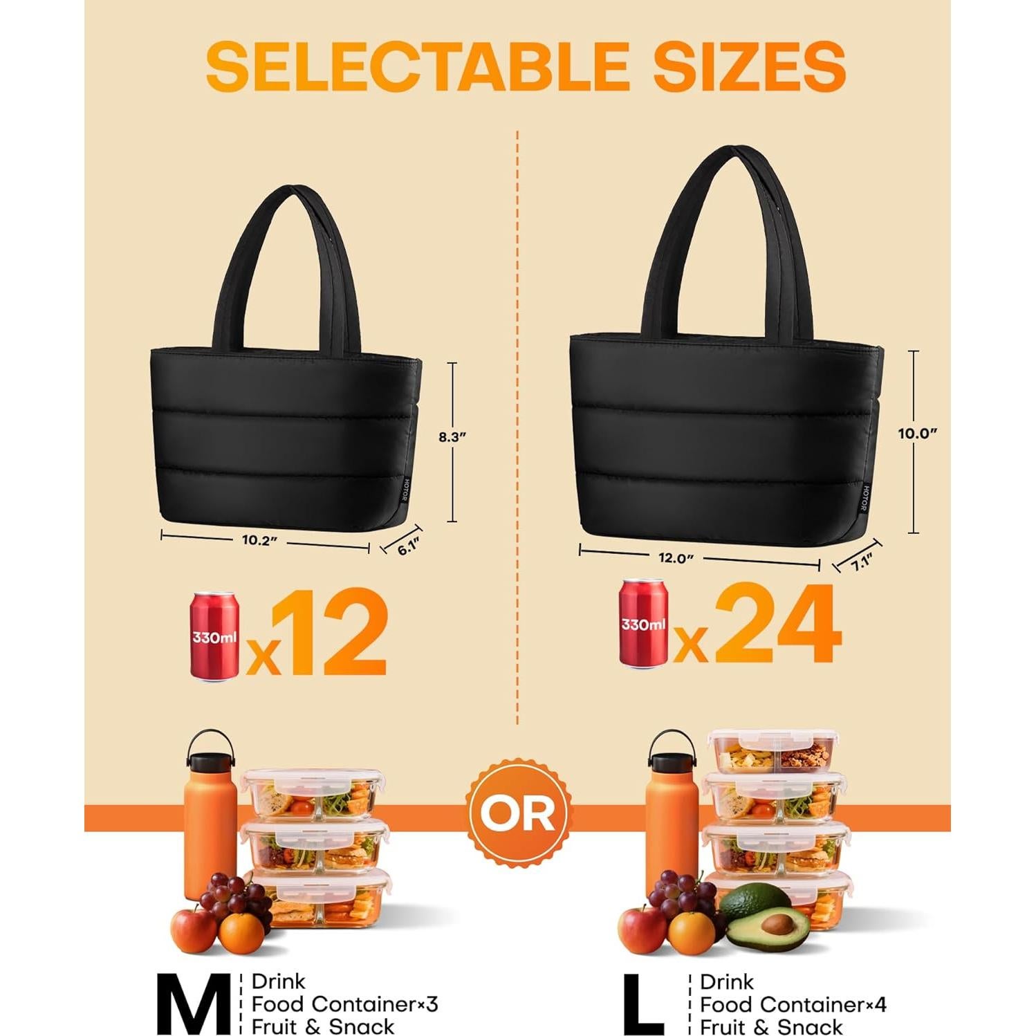 Bolsa Térmica Aislada HOTOR para Almuerzo - Negra 8.5L