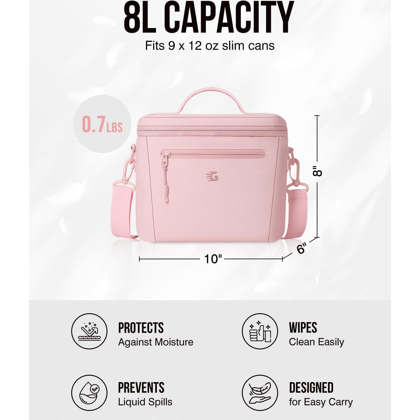 Bolsa de Almuerzo Aislada GLORIEROO Rosa 8L Impermeable