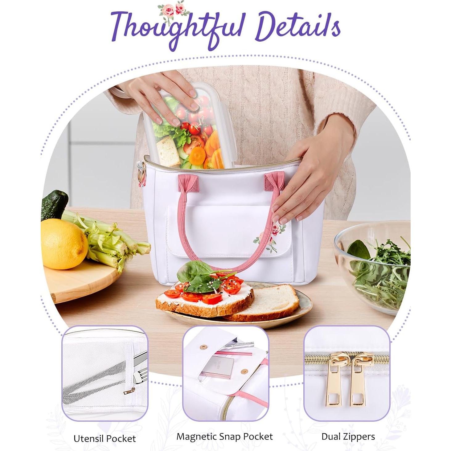 Bolsa de Almuerzo Aislada GLORIEROO Floral 8L Impermeable