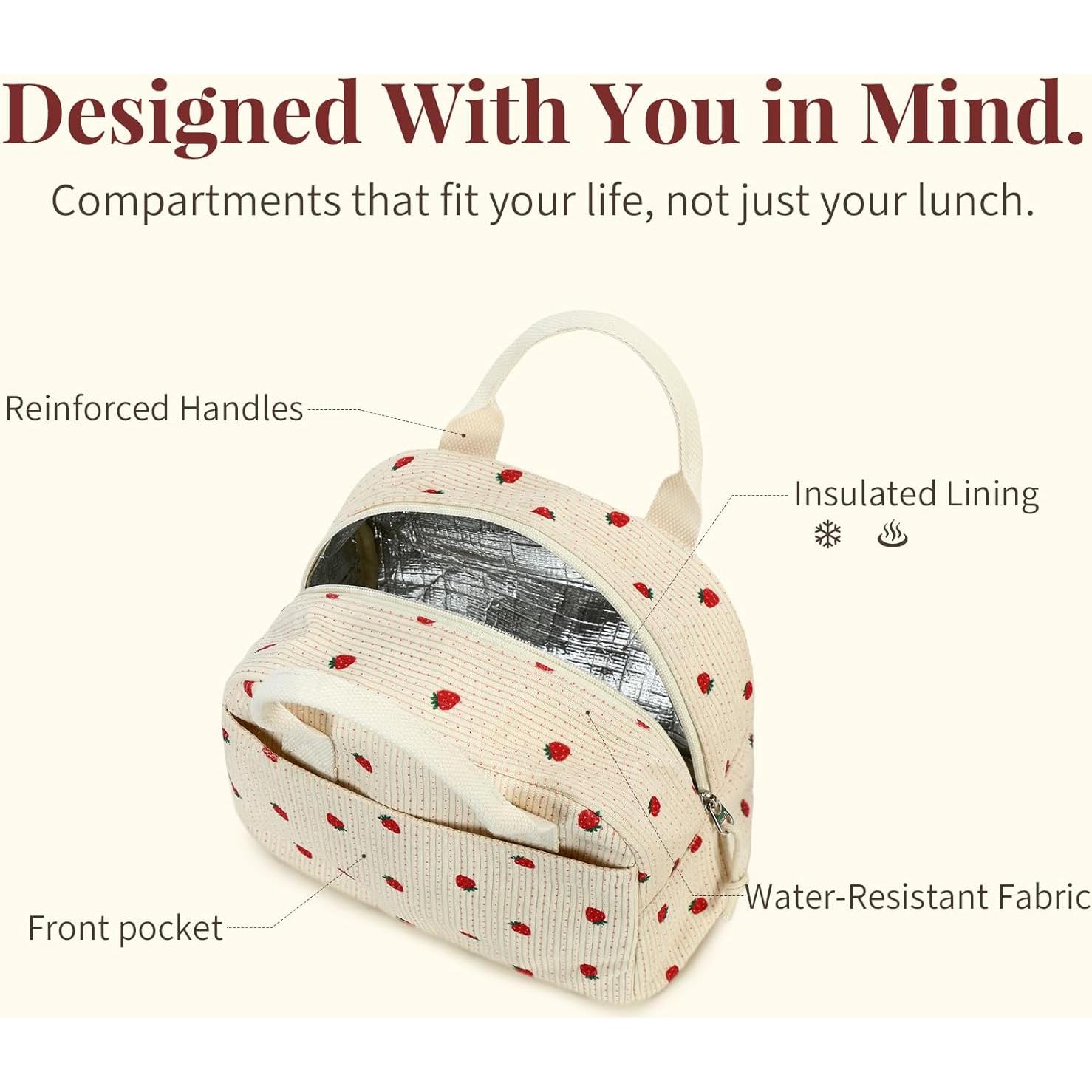 Bolsa de Almuerzo Aislada Lovelywind 9L Fresa Beige Corduroy