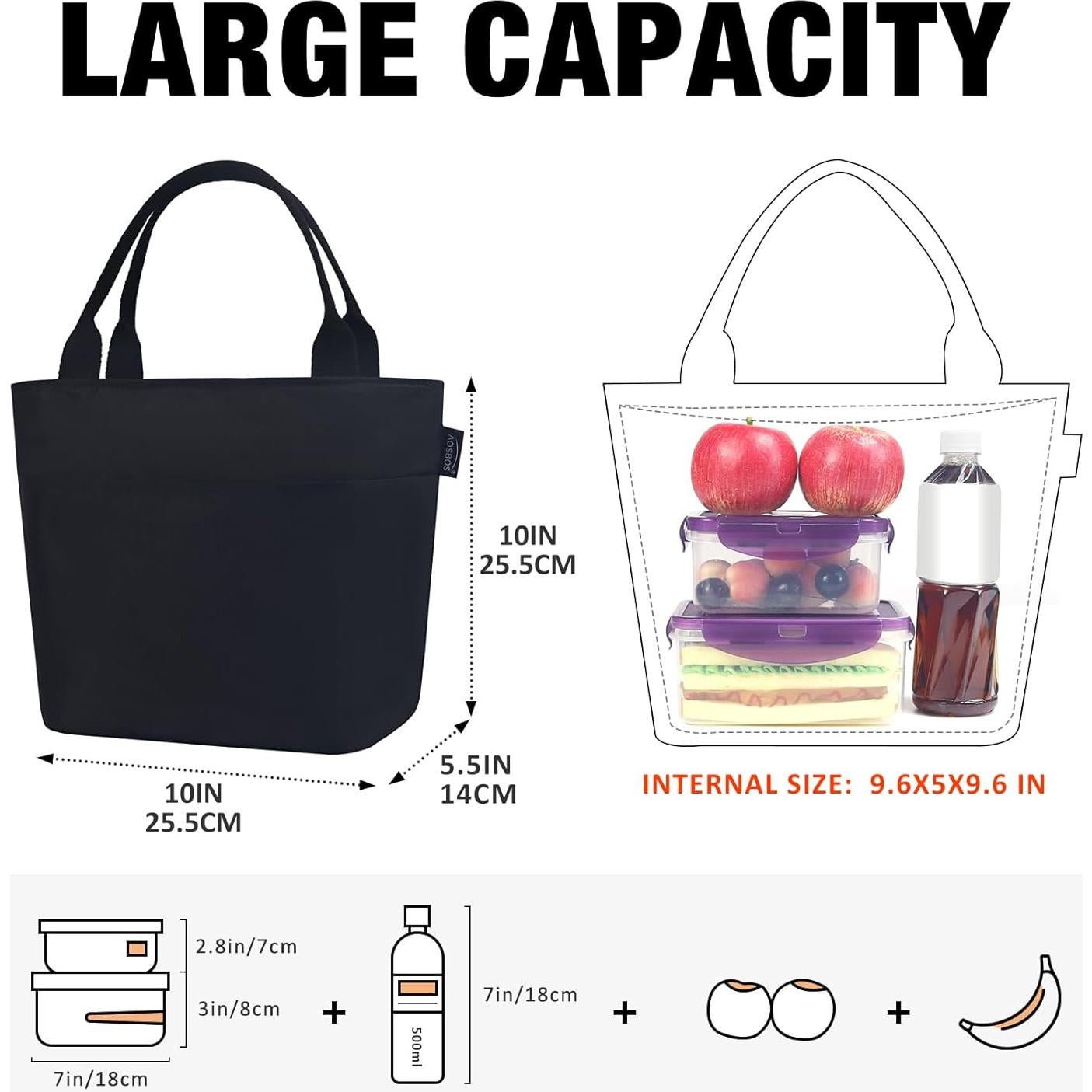 Bolsa Térmica Aosbos para Almuerzo Aislada Negra 10L